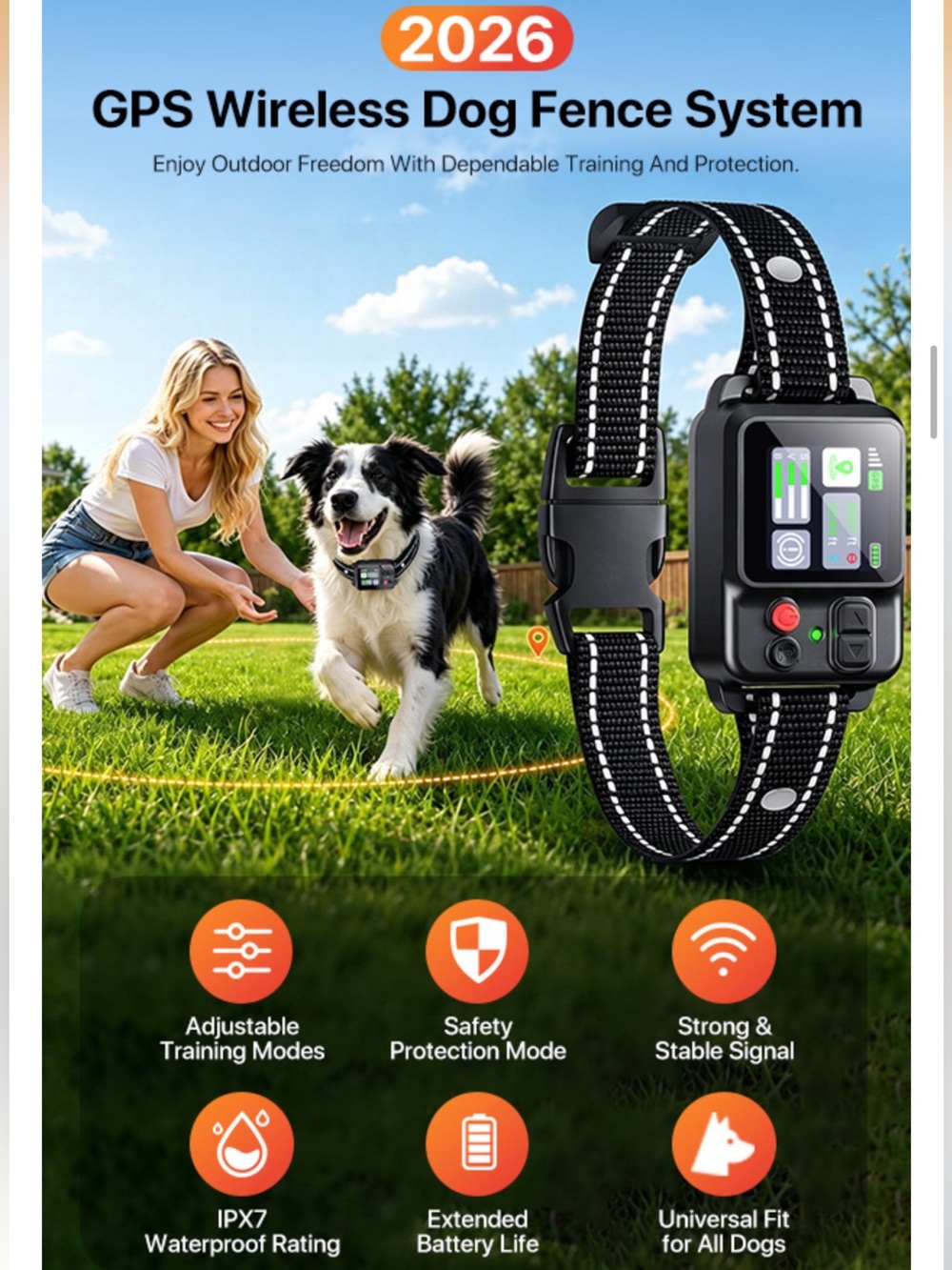 GPS Wireless Dog Collar Fence System, Electric Fence for Dogs,Adjustable Range
